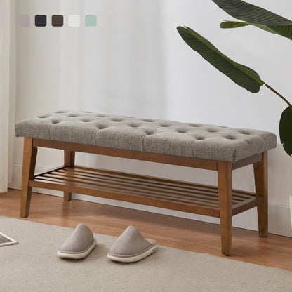 Banc à chaussures d'entrée, banc de rangement, tissu et bois massif, banc rembourré de 109 cm (43 pouces) pour salon et chambres à coucher