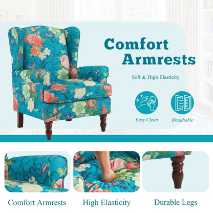 Fauteuil d'appoint moderne Erommy, fauteuil à dossier haut, canapé simple recouvert de tissu avec boutons et pieds en bois pour salon.