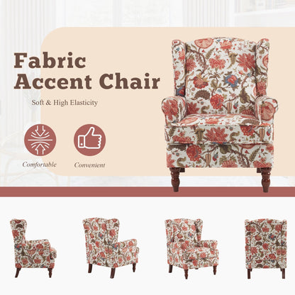 Fauteuil d'appoint moderne Erommy, fauteuil à dossier haut, canapé simple recouvert de tissu avec boutons et pieds en bois pour salon.