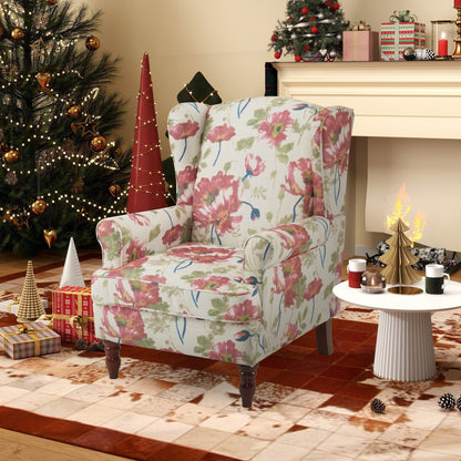 Fauteuil d'appoint moderne Erommy, fauteuil à dossier haut, canapé simple recouvert de tissu avec boutons et pieds en bois pour salon.
