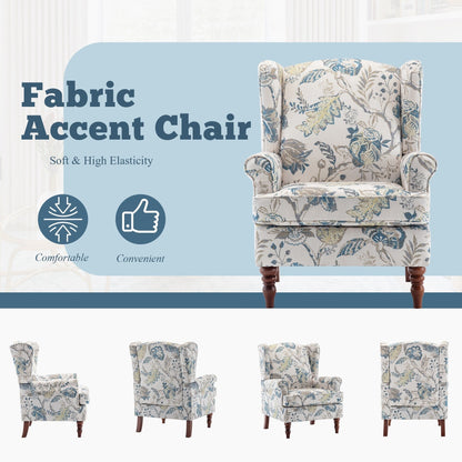 Fauteuil d'appoint moderne Erommy, fauteuil à dossier haut, canapé simple recouvert de tissu avec boutons et pieds en bois pour salon.