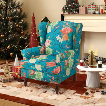Fauteuil d'appoint moderne Erommy, fauteuil à dossier haut, canapé simple recouvert de tissu avec boutons et pieds en bois pour salon.