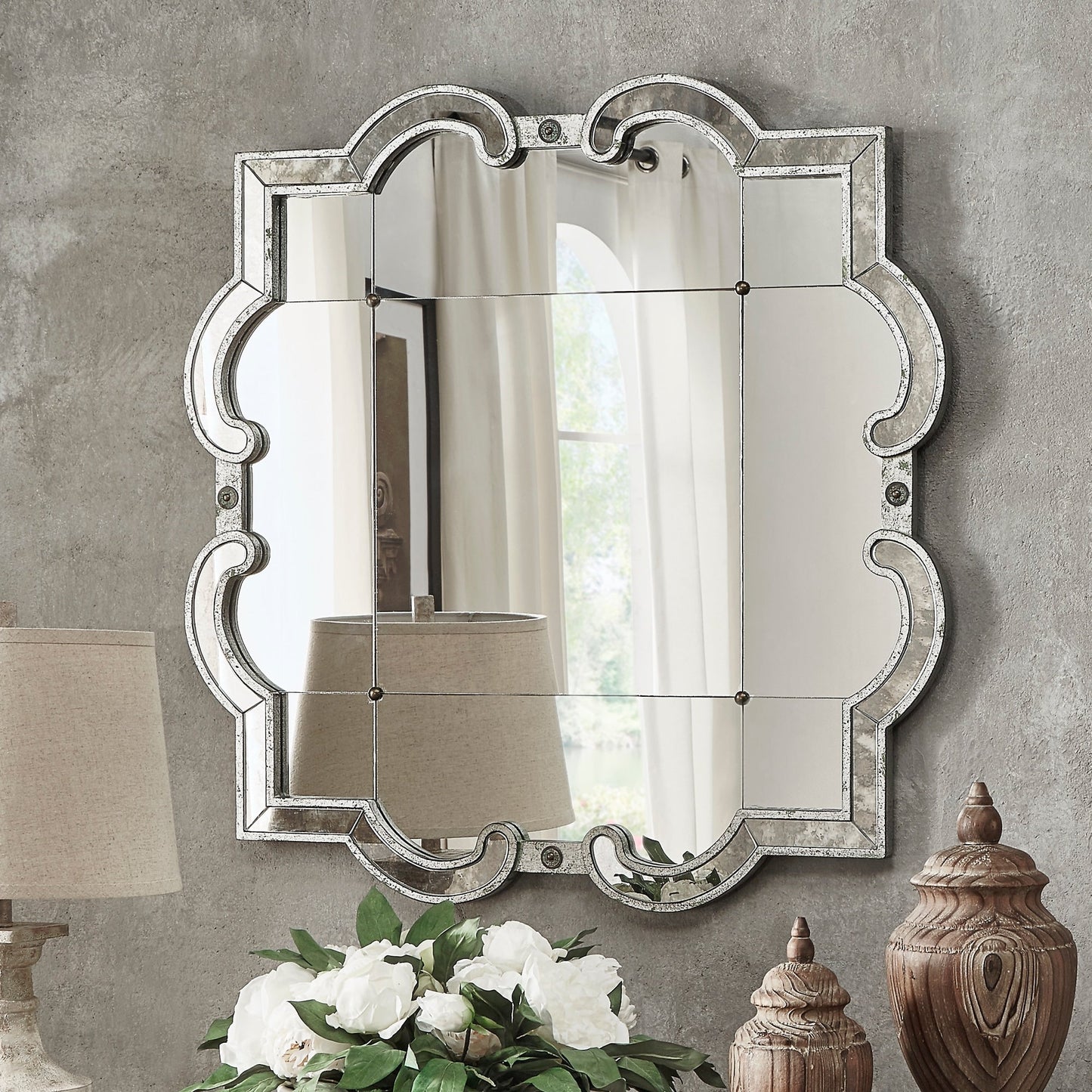 Miroir mural à carreaux argent antique Fantina de iNSPIRE Q Classic