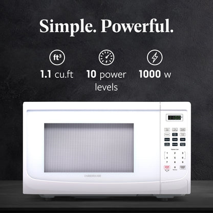 Four à micro-ondes de comptoir Farberware de 1000 watts et 1,1 pi3 avec éclairage LED et verrouillage enfant.