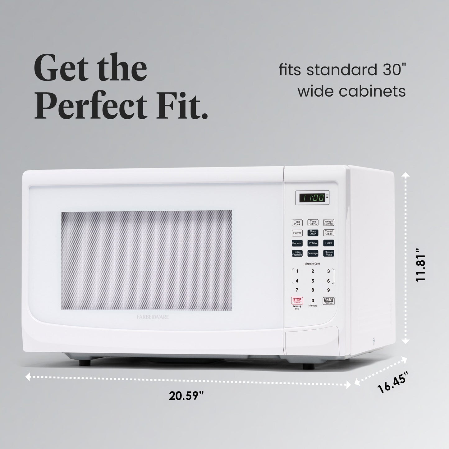 Four à micro-ondes de comptoir Farberware de 1000 watts et 1,1 pi3 avec éclairage LED et verrouillage enfant.