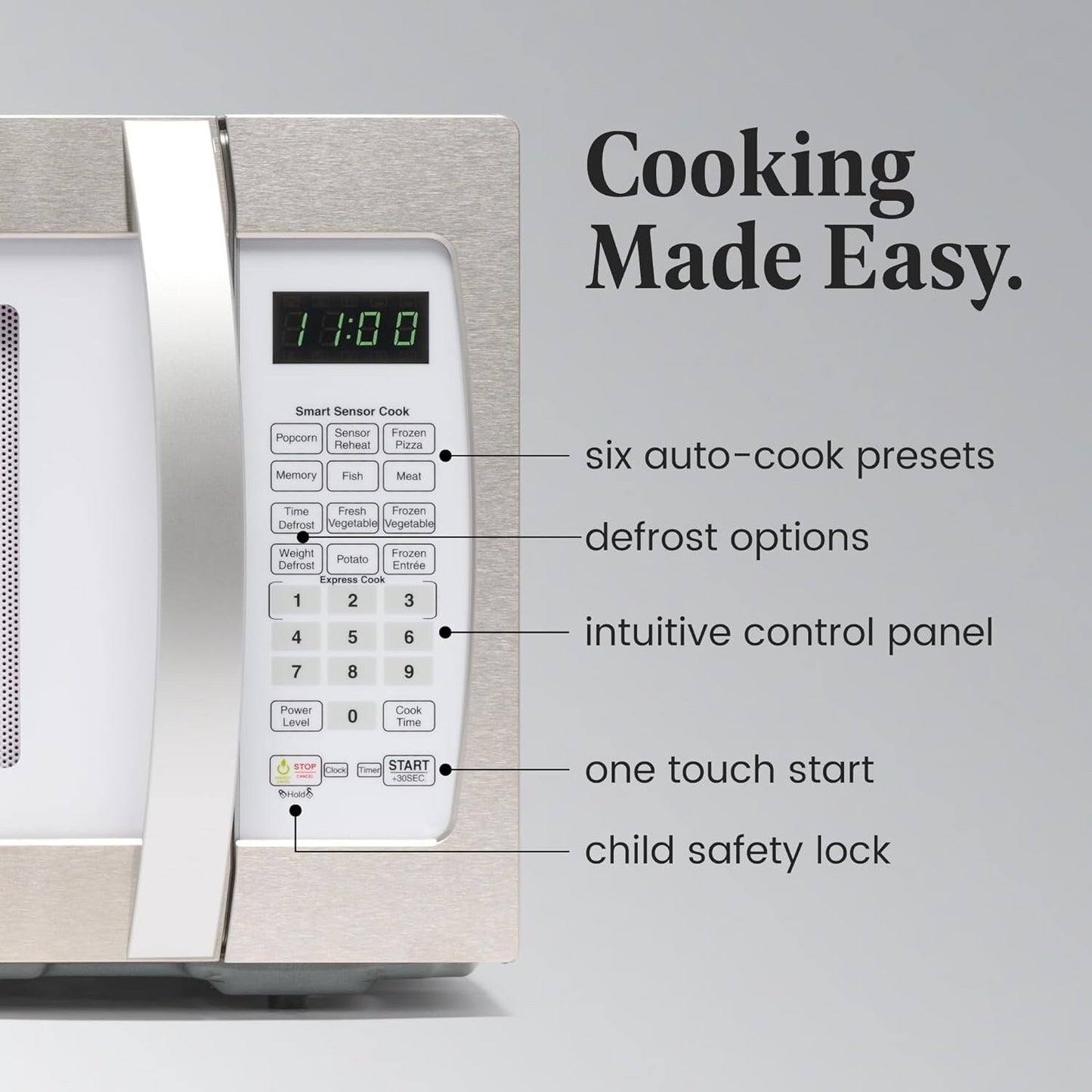 Four à micro-ondes Farberware Professional de 1,3 pi³ et de 1100 watts avec fonction de cuisson intelligente à capteur, blanc et platine