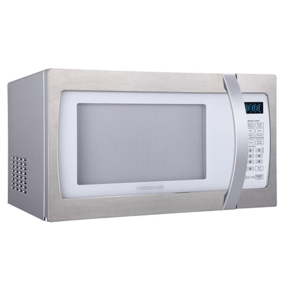Four à micro-ondes Farberware Professional de 1,3 pi³ et de 1100 watts avec fonction de cuisson intelligente à capteur, blanc et platine