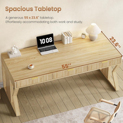 Bureau de direction style farmhouse, bureau de travail pour la maison, tiroir à dossiers, support de moniteur, prise de courant.