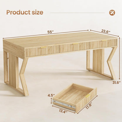Bureau de direction style farmhouse, bureau de travail pour la maison, tiroir à dossiers, support de moniteur, prise de courant.
