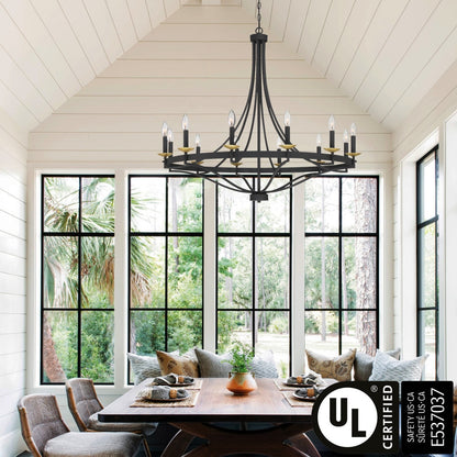 Luminaire à 12 lumières Fidenza, style ferme moderne, en forme de roue de chariot d'empire, avec certification UL - Diamètre 40'' * Hauteur 135''
