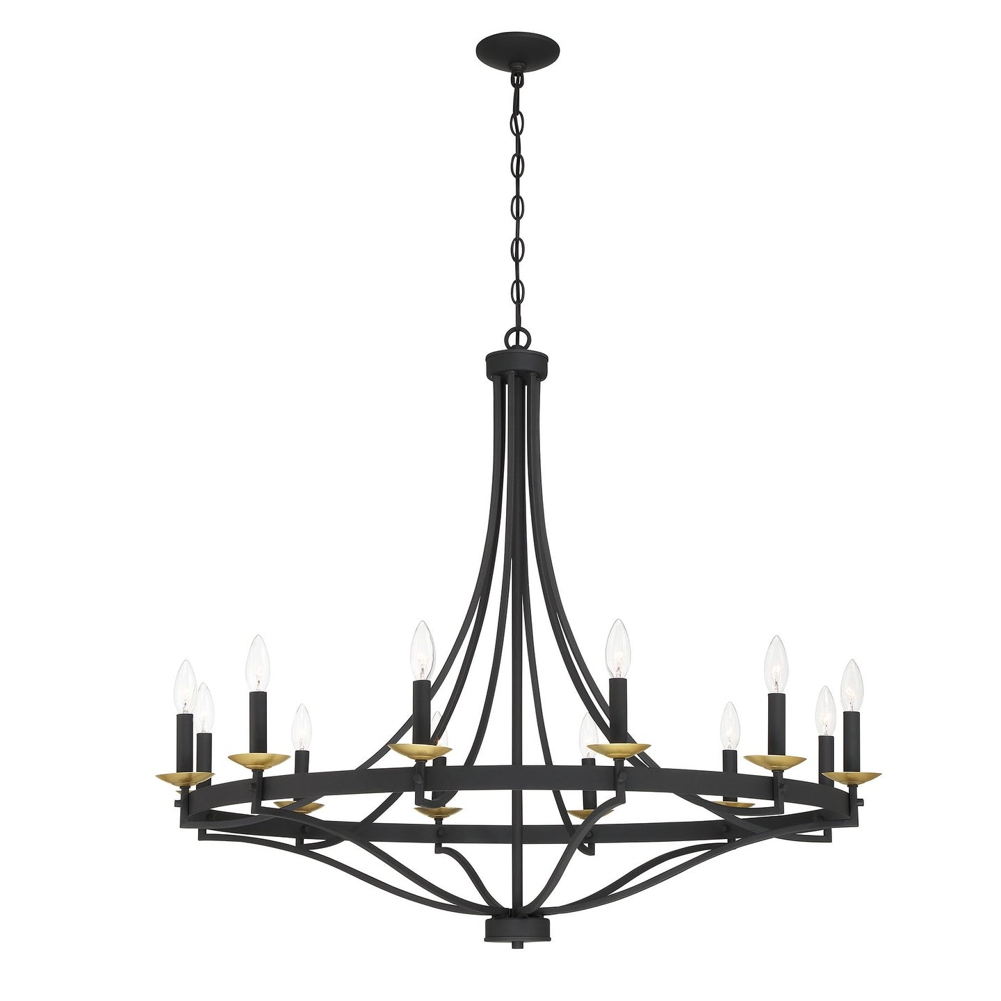Luminaire à 12 lumières Fidenza, style ferme moderne, en forme de roue de chariot d'empire, avec certification UL - Diamètre 40'' * Hauteur 135''