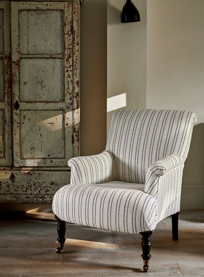 Fauteuil Finley, rayures moulin à vent en encre (pieds noirs)