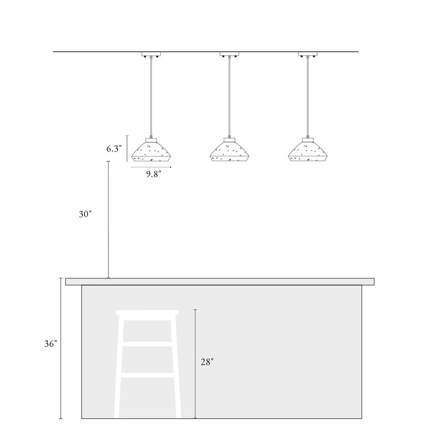 Suspension lumineuse moderne Flyn à 1 lumière avec abat-jour en verre mercure pour îlot de cuisine