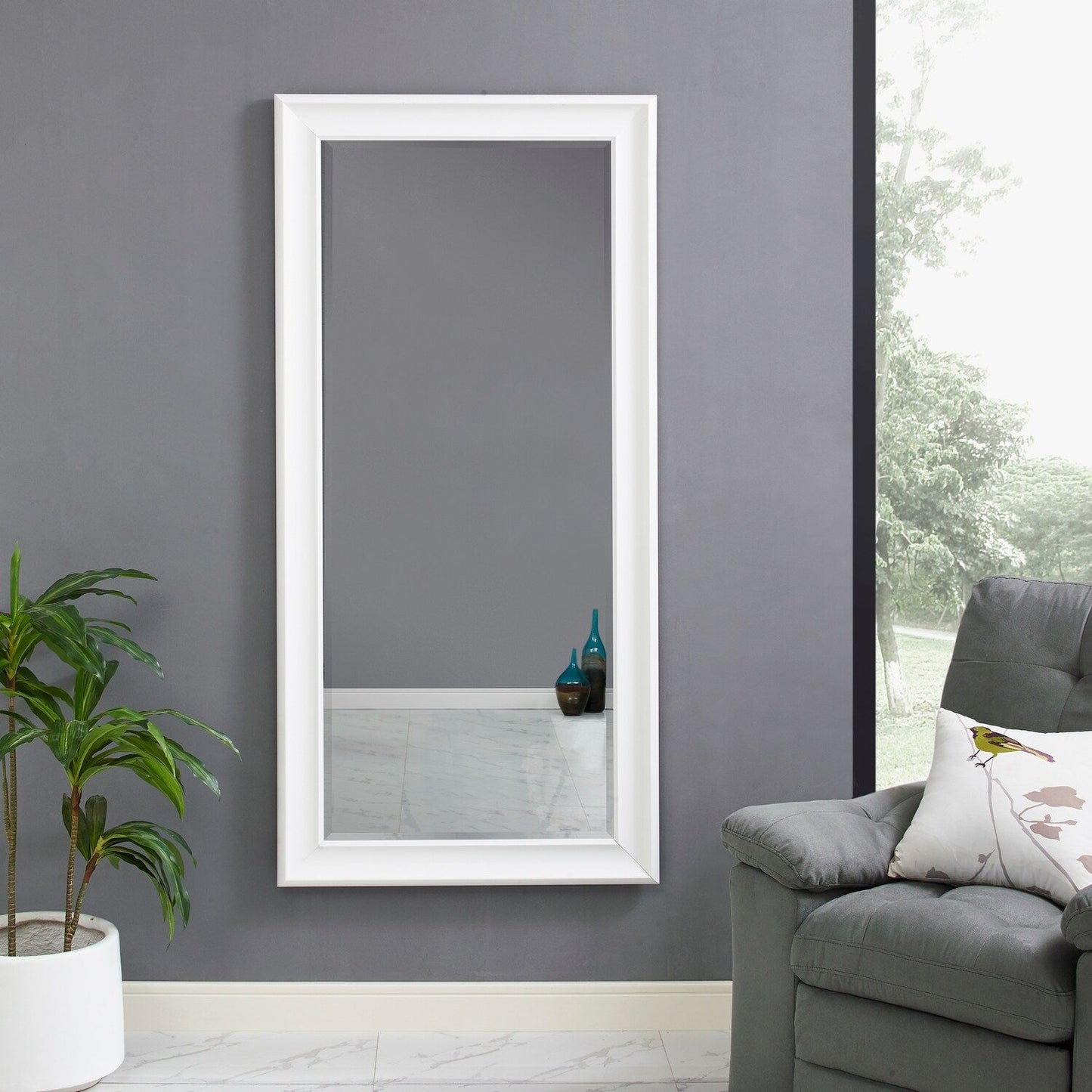 Grand miroir mural rectangulaire avec cadre - Miroir de sol pleine longueur, miroir corporel pour chambre à coucher et dressing.