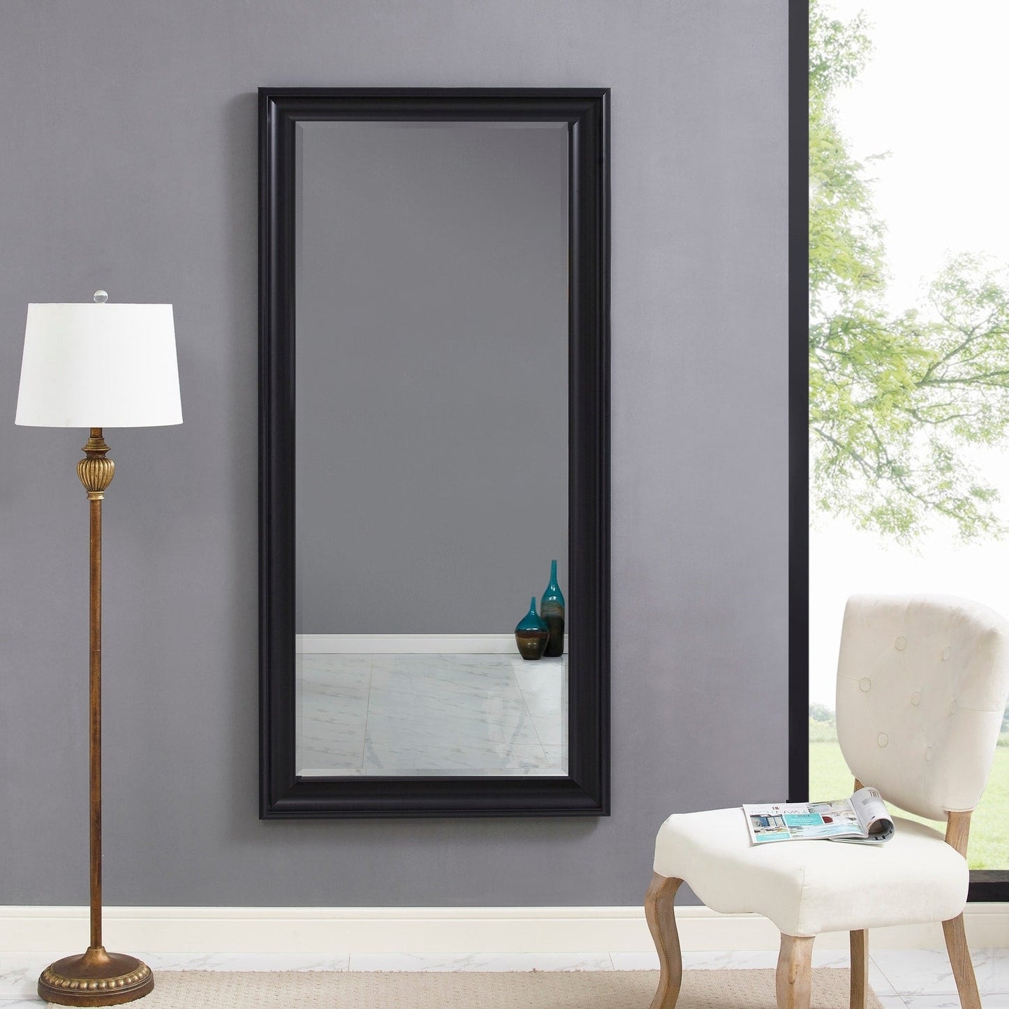Grand miroir mural rectangulaire avec cadre - Miroir de sol pleine longueur, miroir corporel pour chambre à coucher et dressing.