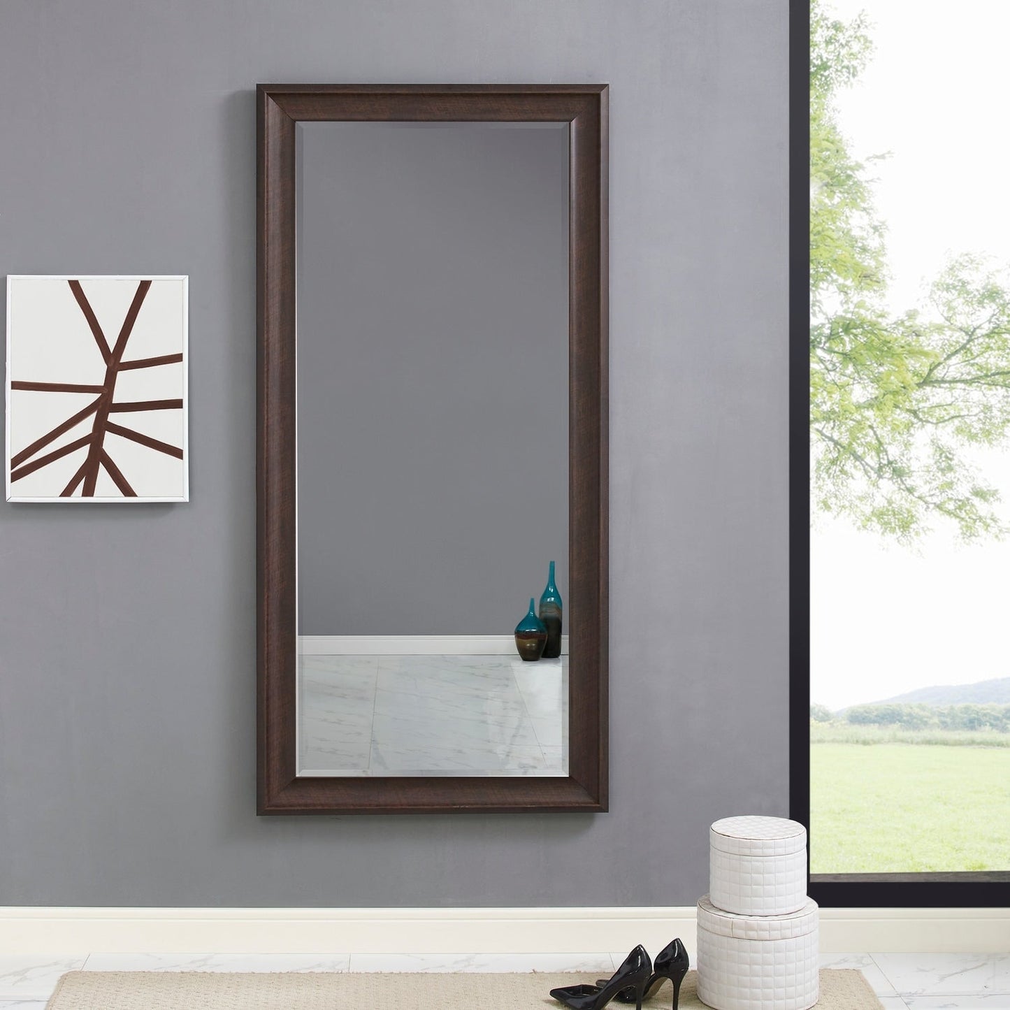 Grand miroir mural rectangulaire avec cadre - Miroir de sol pleine longueur, miroir corporel pour chambre à coucher et dressing.