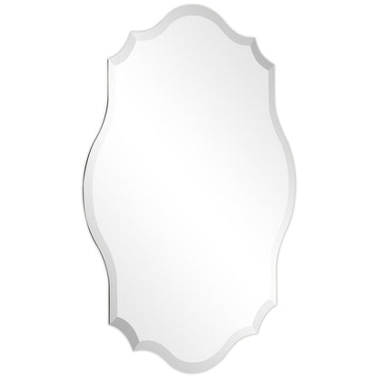 Miroir mural rectangulaire élégant à bords biseautés et festonnés, sans cadre.