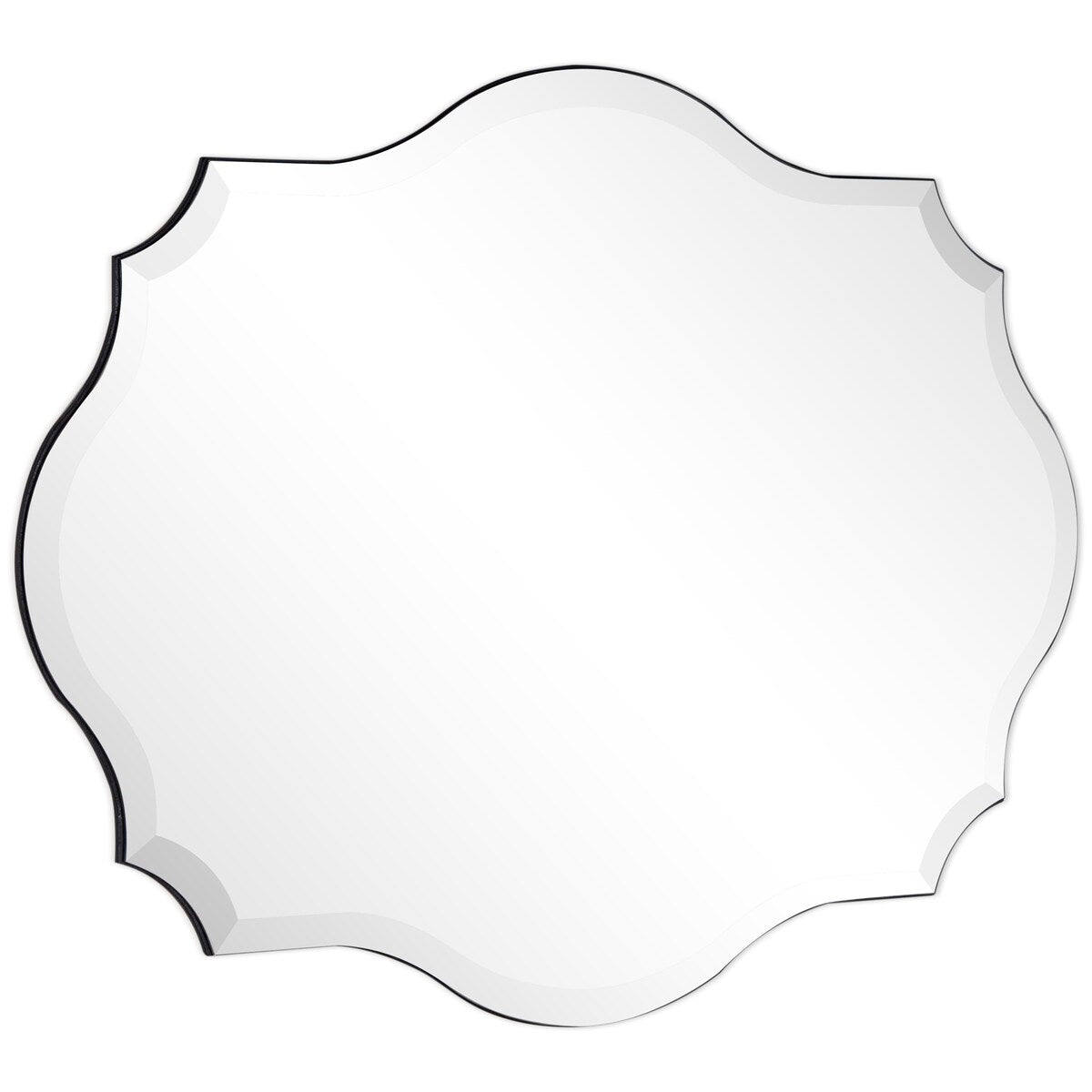 Miroir mural rectangulaire élégant à bords biseautés et festonnés, sans cadre.