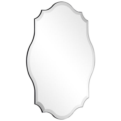 Miroir mural rectangulaire élégant à bords biseautés et festonnés, sans cadre.