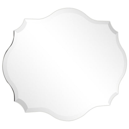 Miroir mural rectangulaire élégant à bords biseautés et festonnés, sans cadre.