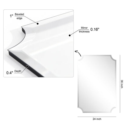 Miroir mural rectangulaire sans cadre, à bords évasés et biseautés, pour salle de bain, meuble-lavabo, chambre à coucher, bord biseauté de 1 côté - Transparent