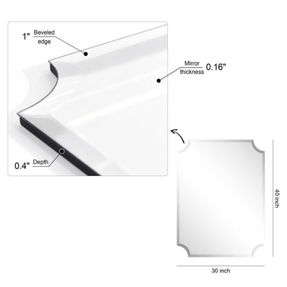 Miroir mural rectangulaire sans cadre, à bords évasés et biseautés, pour salle de bain, meuble-lavabo, chambre à coucher, bord biseauté de 1 côté - Transparent