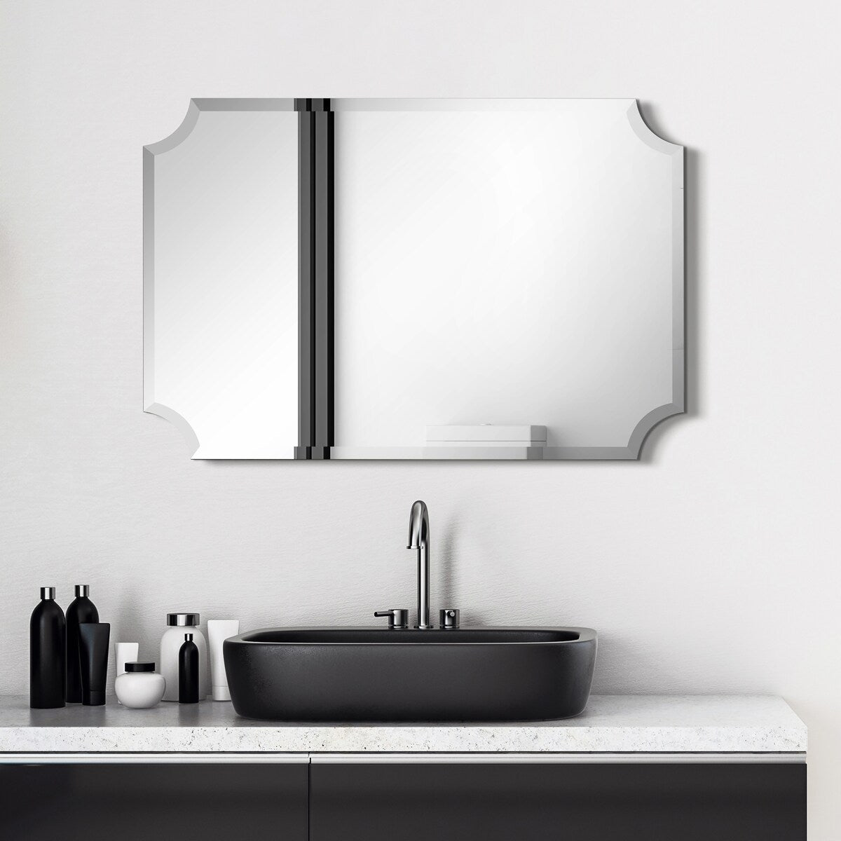 Miroir mural rectangulaire sans cadre, à bords évasés et biseautés, pour salle de bain, meuble-lavabo, chambre à coucher, bord biseauté de 1 côté - Transparent
