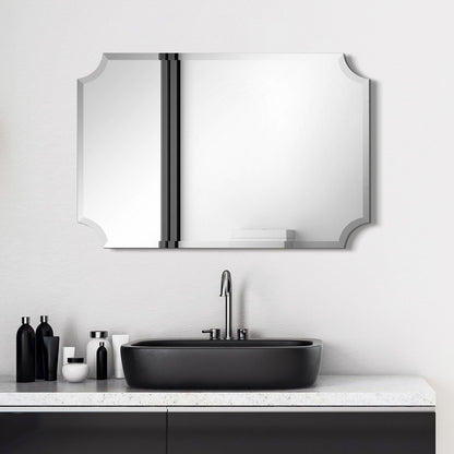 Miroir mural rectangulaire sans cadre, à bords évasés et biseautés, pour salle de bain, meuble-lavabo, chambre à coucher, bord biseauté de 1 côté - Transparent