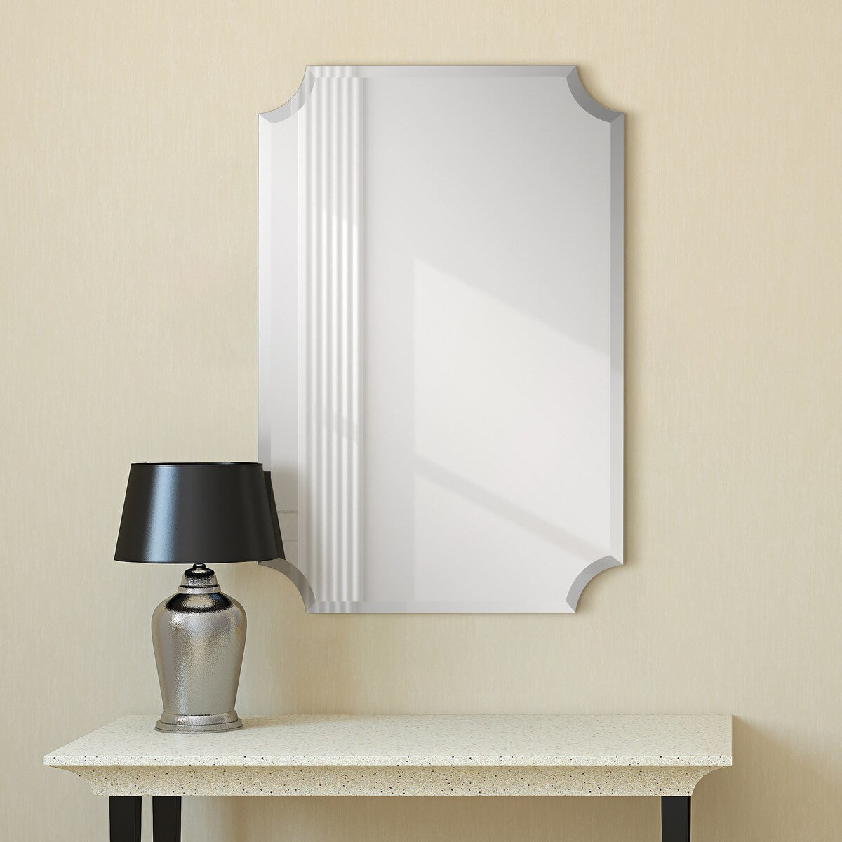Miroir mural rectangulaire sans cadre, à bords évasés et biseautés, pour salle de bain, meuble-lavabo, chambre à coucher, bord biseauté de 1 côté - Transparent