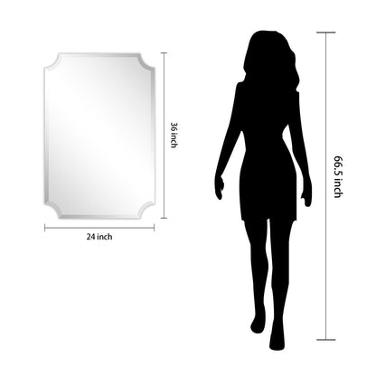 Miroir mural rectangulaire sans cadre, à bords évasés et biseautés, pour salle de bain, meuble-lavabo, chambre à coucher, bord biseauté de 1 côté - Transparent