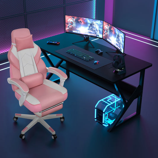 Chaise de jeu Futzca en cuir PU, chaise de bureau avec repose-tête, repose-pieds et support lombaire massant