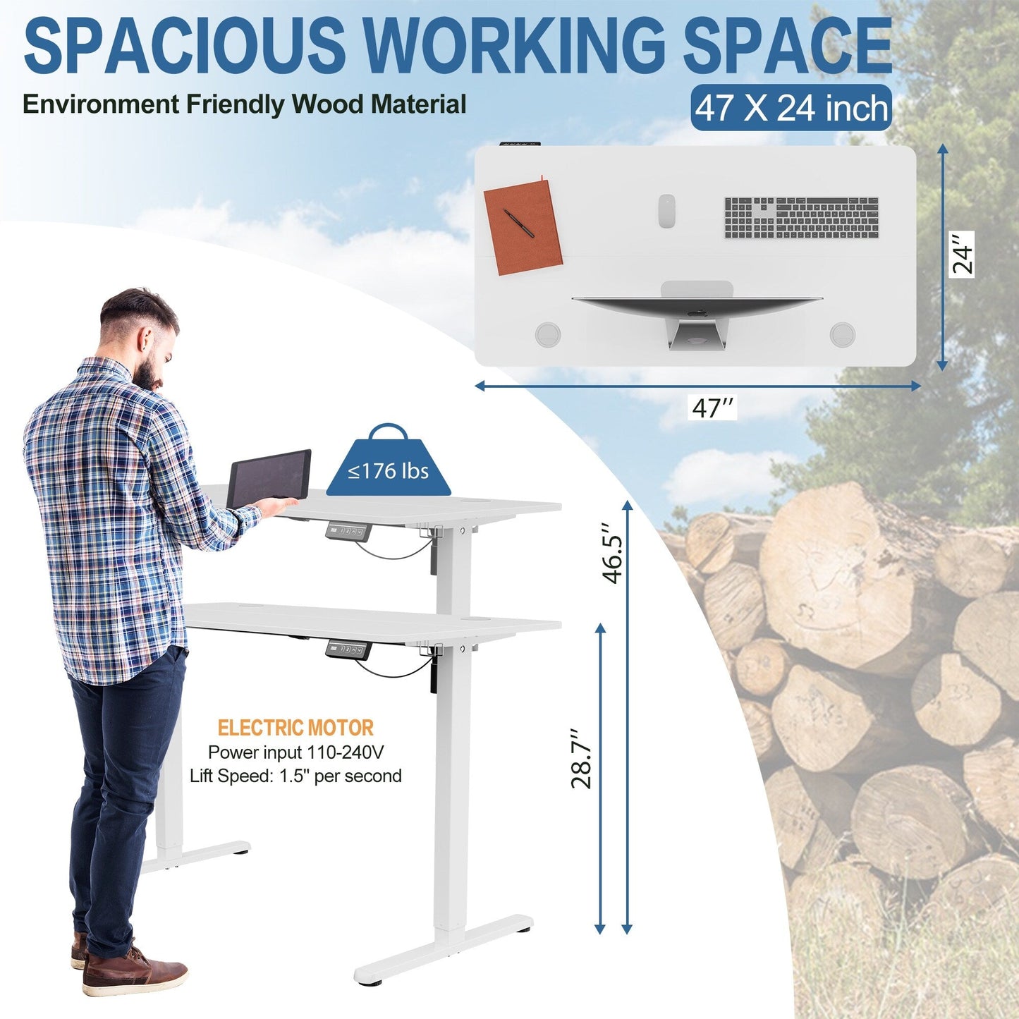 Bureau debout électrique réglable en hauteur Futzca, bureau informatique avec plateau de séparation
