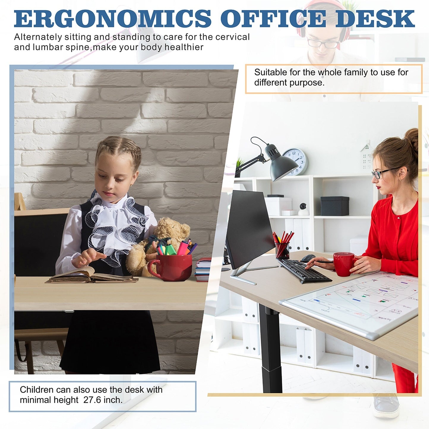 Bureau debout électrique réglable en hauteur Futzca, bureau informatique avec plateau de séparation