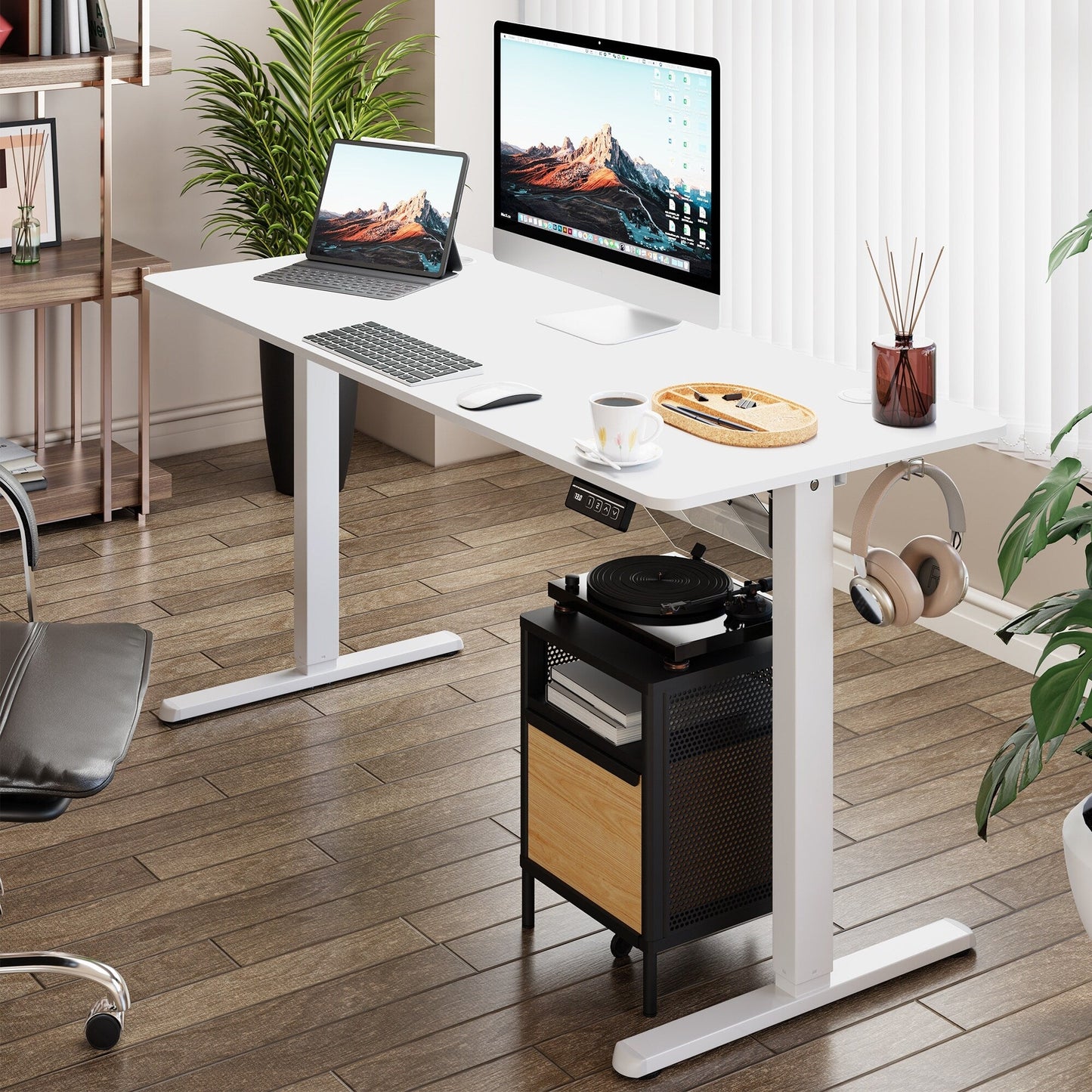 Bureau debout électrique réglable en hauteur Futzca, bureau informatique avec plateau de séparation
