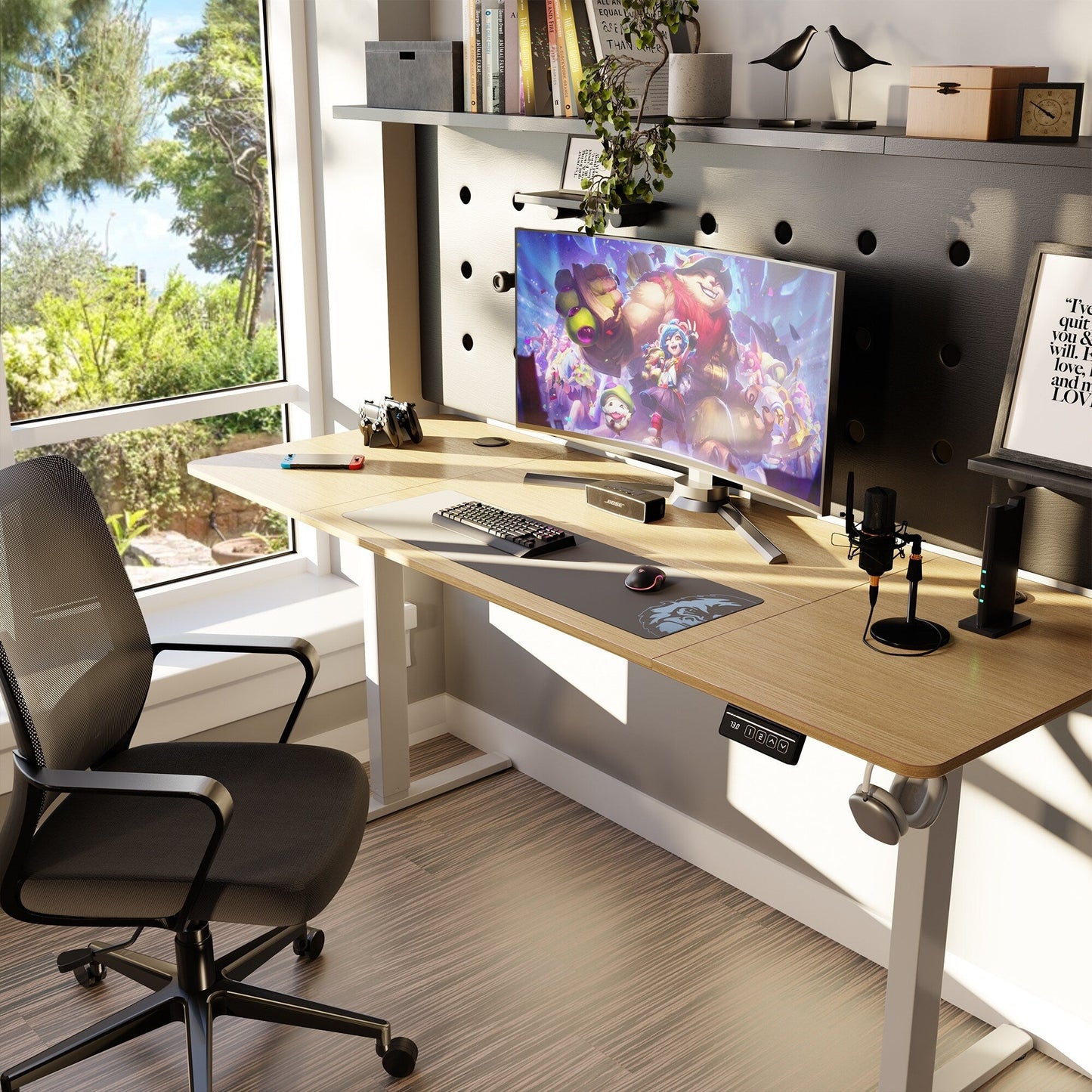 Bureau debout électrique réglable en hauteur Futzca, bureau informatique avec plateau de séparation