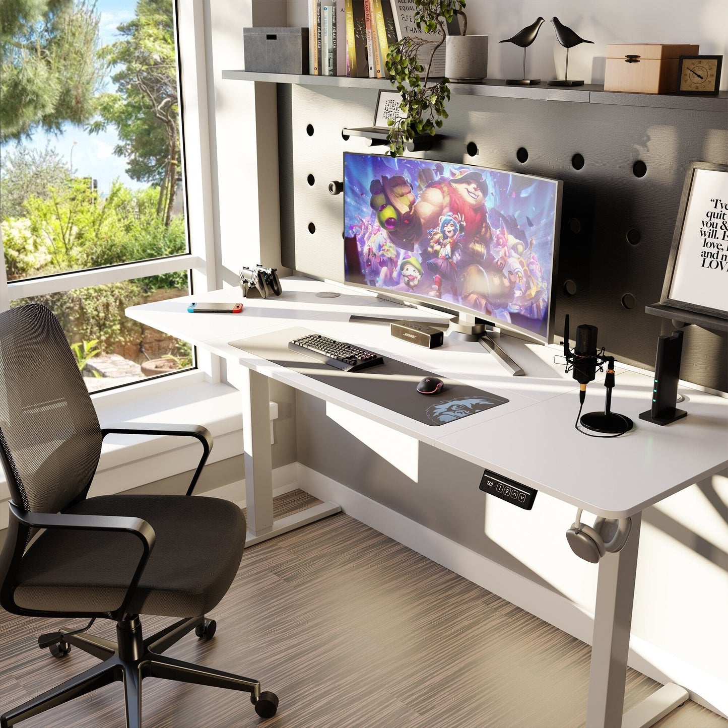 Bureau debout électrique réglable en hauteur Futzca, bureau informatique avec plateau de séparation