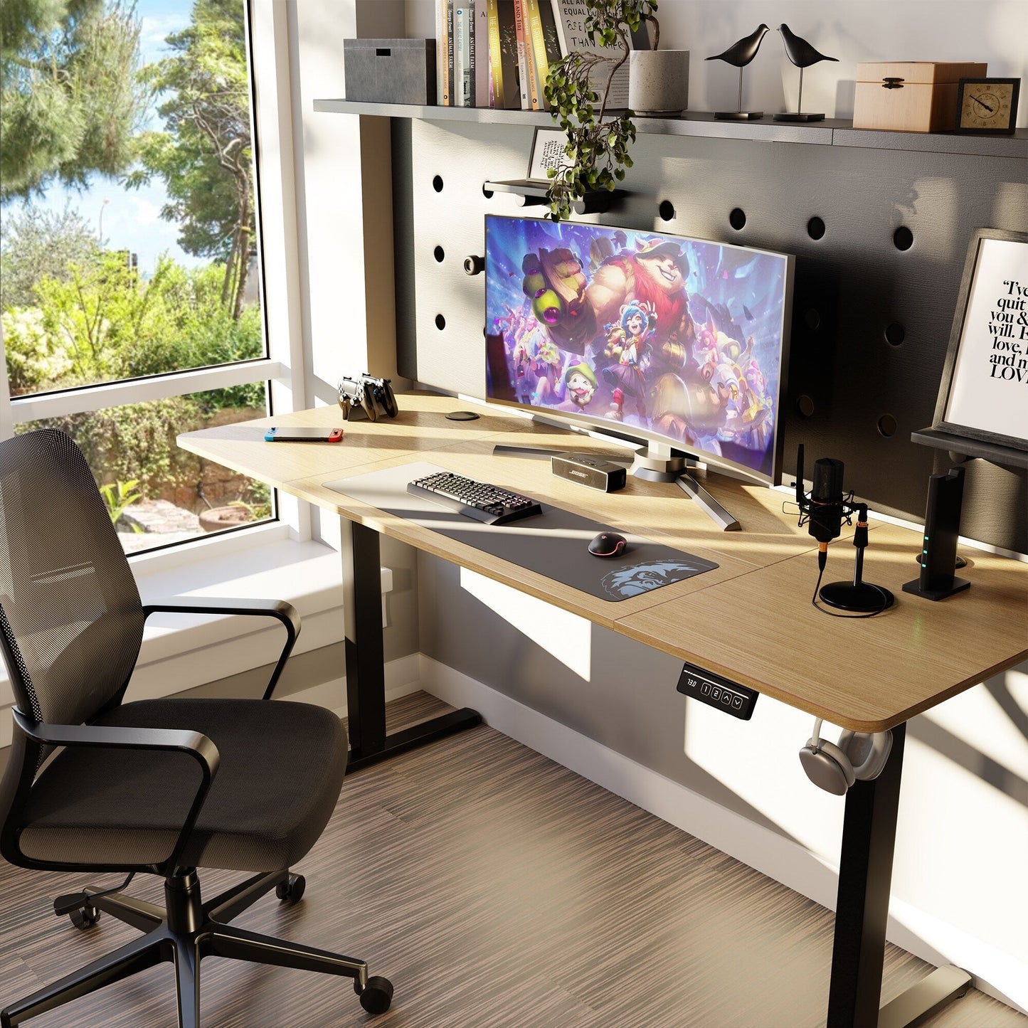 Bureau debout électrique réglable en hauteur Futzca, bureau informatique avec plateau de séparation