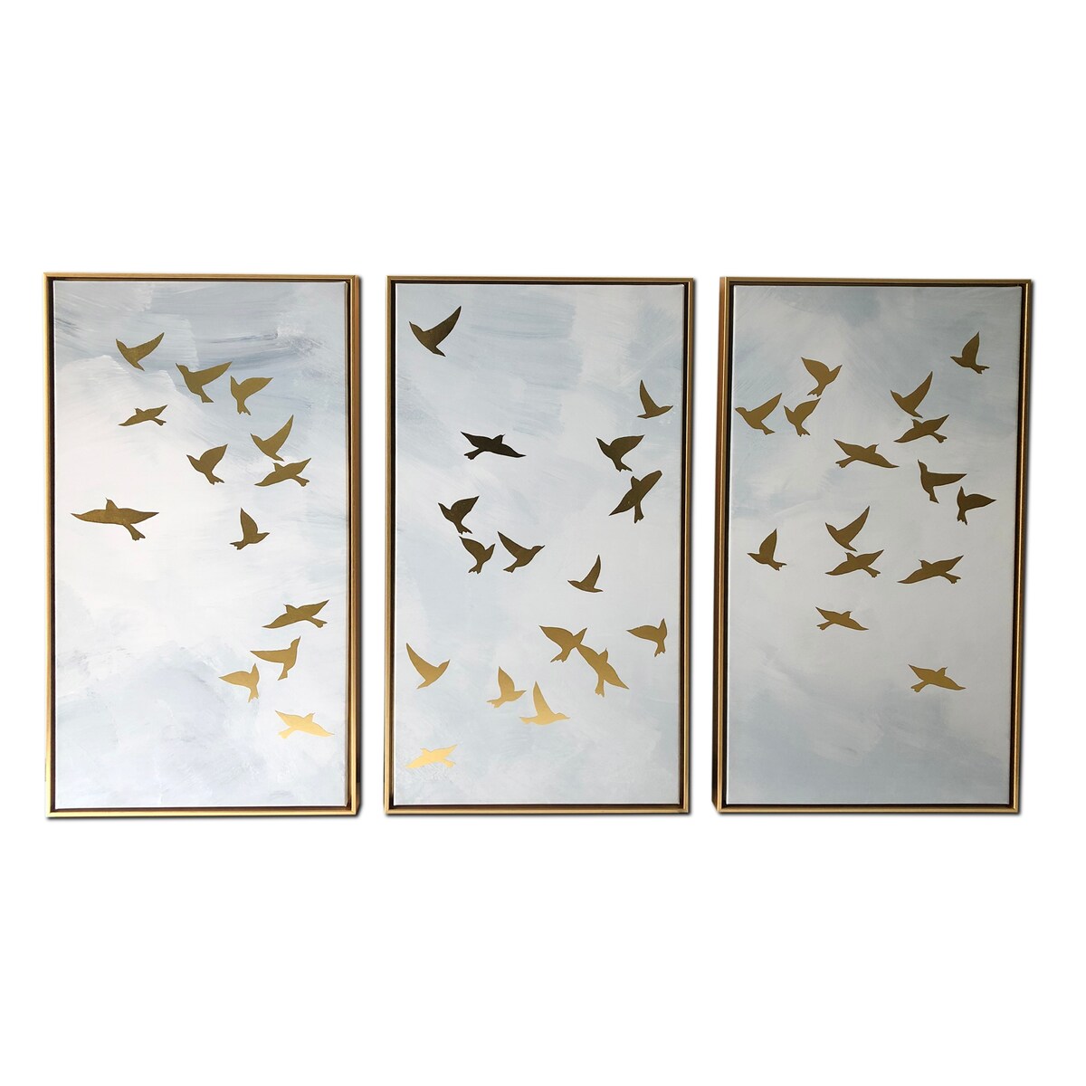 Impression sur toile dorée en relief, ensemble de 3 pièces, représentant des oiseaux dorés, pour décoration murale.