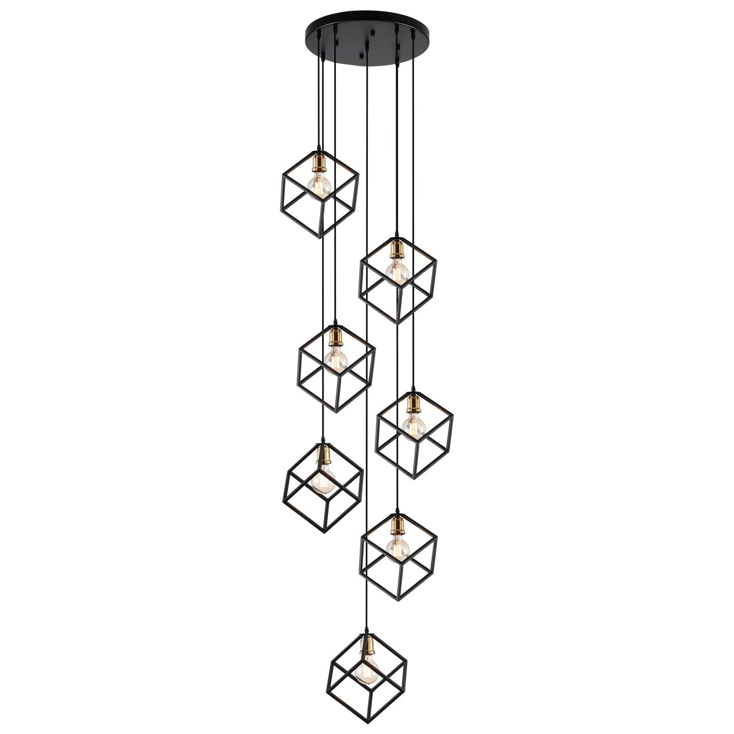 Suspension géométrique pour escalier, hauteur réglable, 5 ou 7 lumières.
