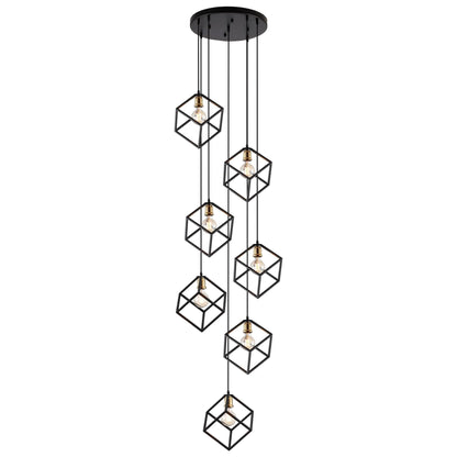 Suspension géométrique pour escalier, hauteur réglable, 5 ou 7 lumières.
