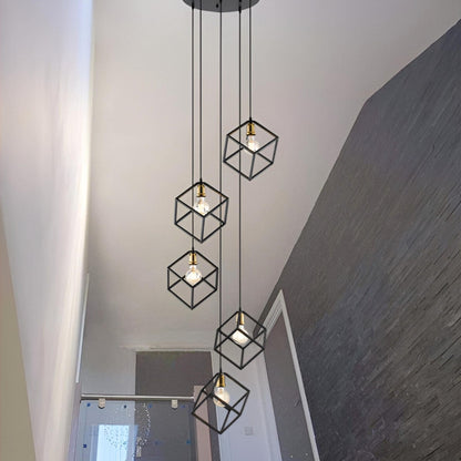 Suspension géométrique pour escalier, hauteur réglable, 5 ou 7 lumières.