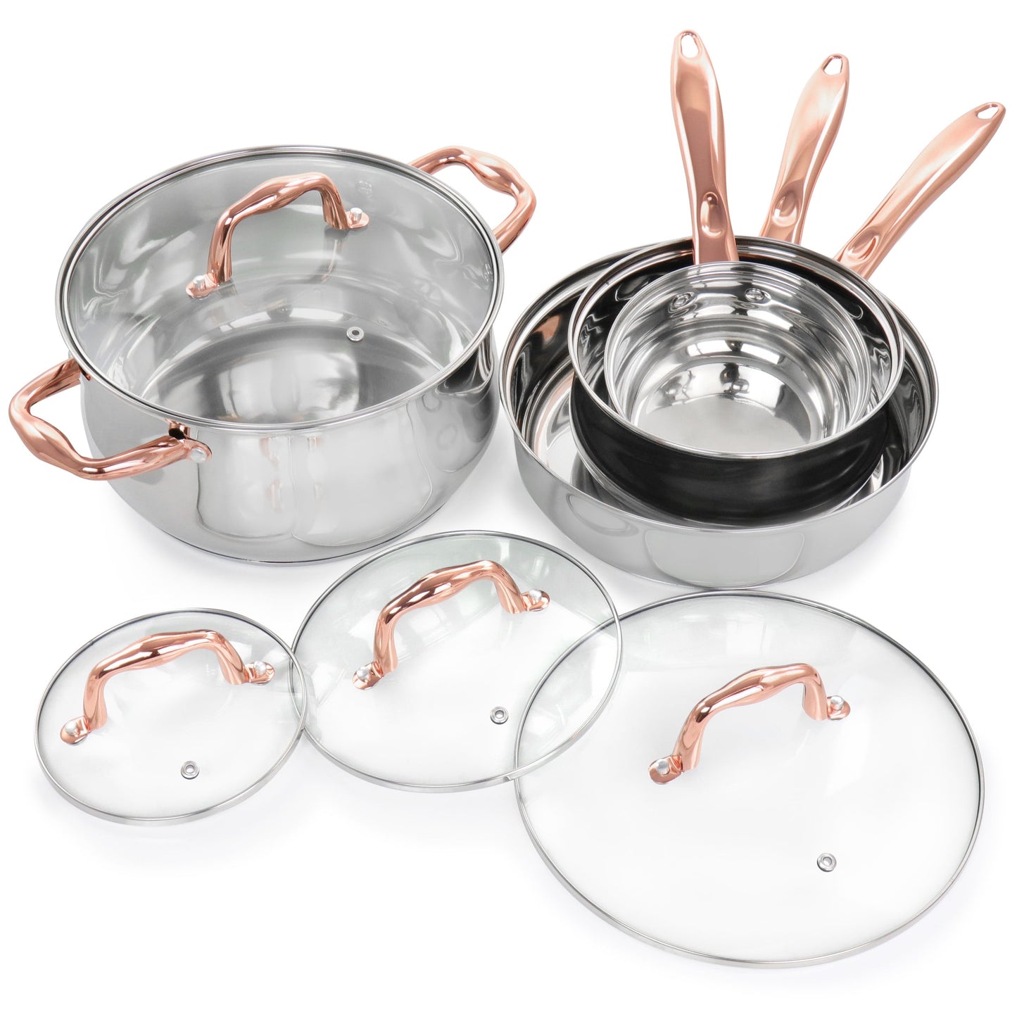 Ensemble de cuisine Gibson Home Bransonville en acier inoxydable, 8 pièces, chromé et bronze.