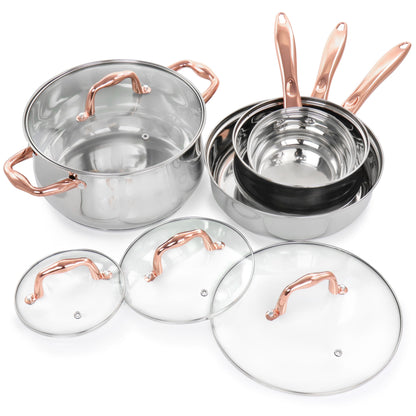 Ensemble de cuisine Gibson Home Bransonville en acier inoxydable, 8 pièces, chromé et bronze.