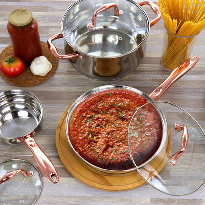 Ensemble de cuisine Gibson Home Bransonville en acier inoxydable, 8 pièces, chromé et bronze.