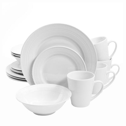 Service de table en céramique Gibson Home Embossed Buffet, 16 pièces, blanc.