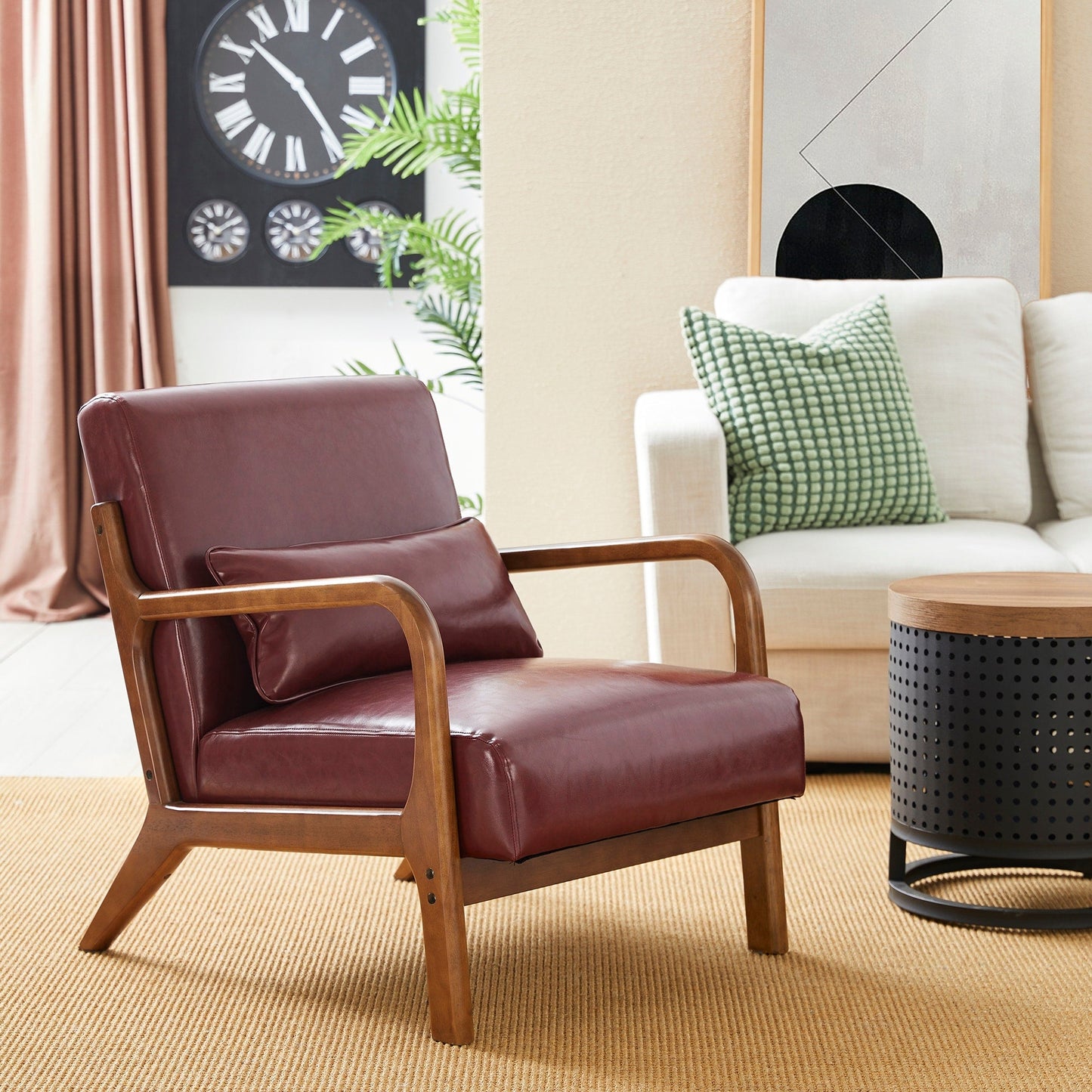 Glitzhome Fauteuil d'appoint en cuir PU moderne de milieu de siècle, 30,75H avec coussin - 25,75L x 33,75P x 30,75H