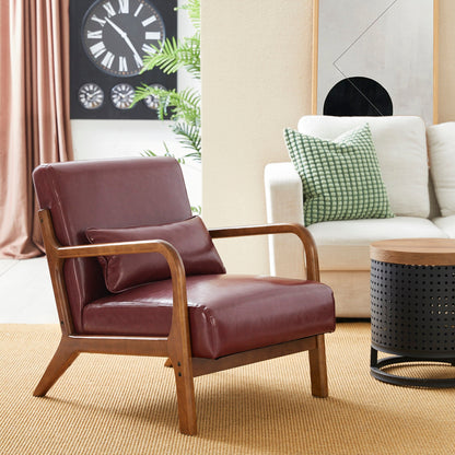Glitzhome Fauteuil d'appoint en cuir PU moderne de milieu de siècle, 30,75H avec coussin - 25,75L x 33,75P x 30,75H