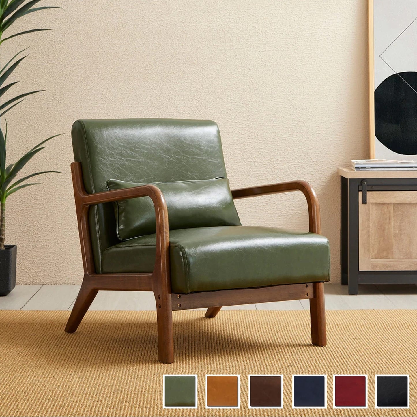Glitzhome Fauteuil d'appoint en cuir PU moderne de milieu de siècle, 30,75H avec coussin - 25,75L x 33,75P x 30,75H