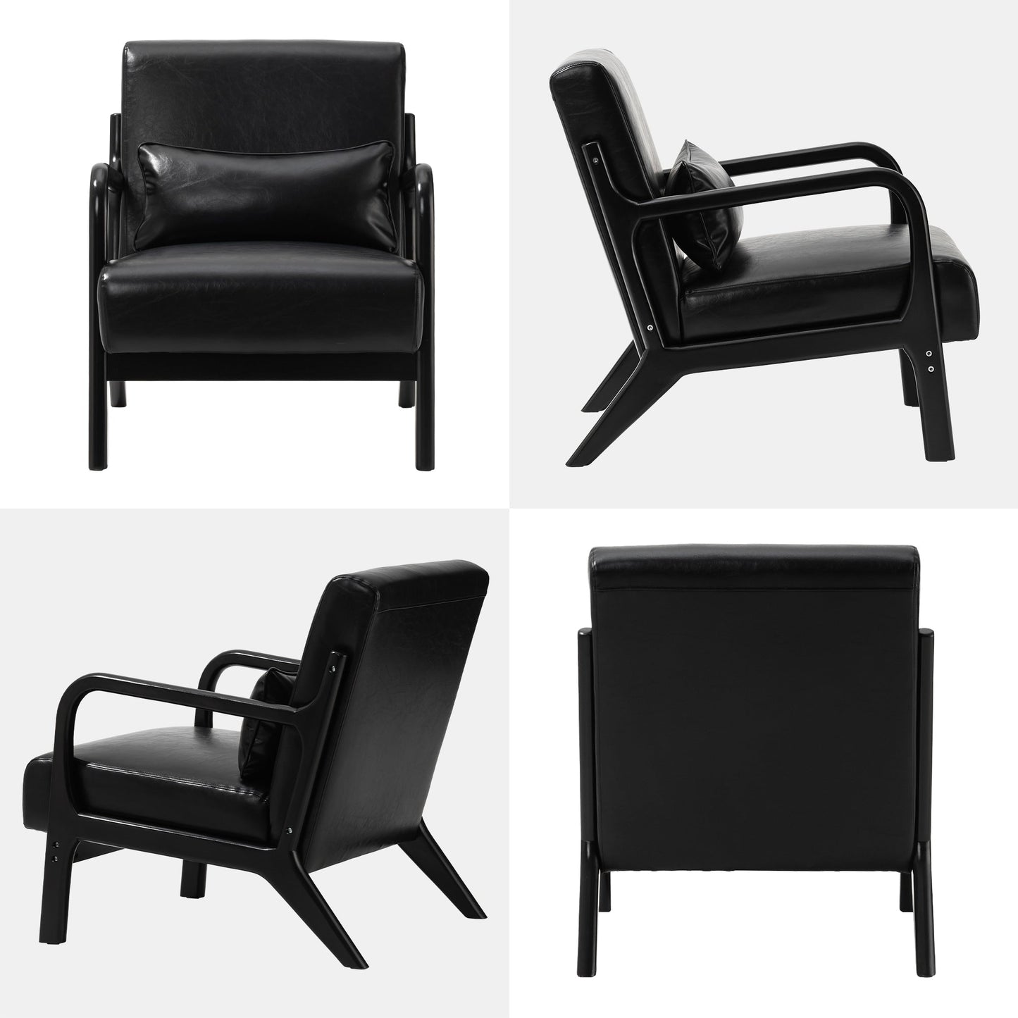 Glitzhome Fauteuil d'appoint en cuir PU moderne de milieu de siècle, 30,75H avec coussin - 25,75L x 33,75P x 30,75H