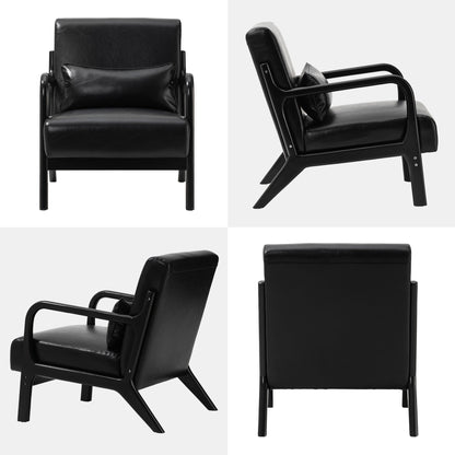 Glitzhome Fauteuil d'appoint en cuir PU moderne de milieu de siècle, 30,75H avec coussin - 25,75L x 33,75P x 30,75H